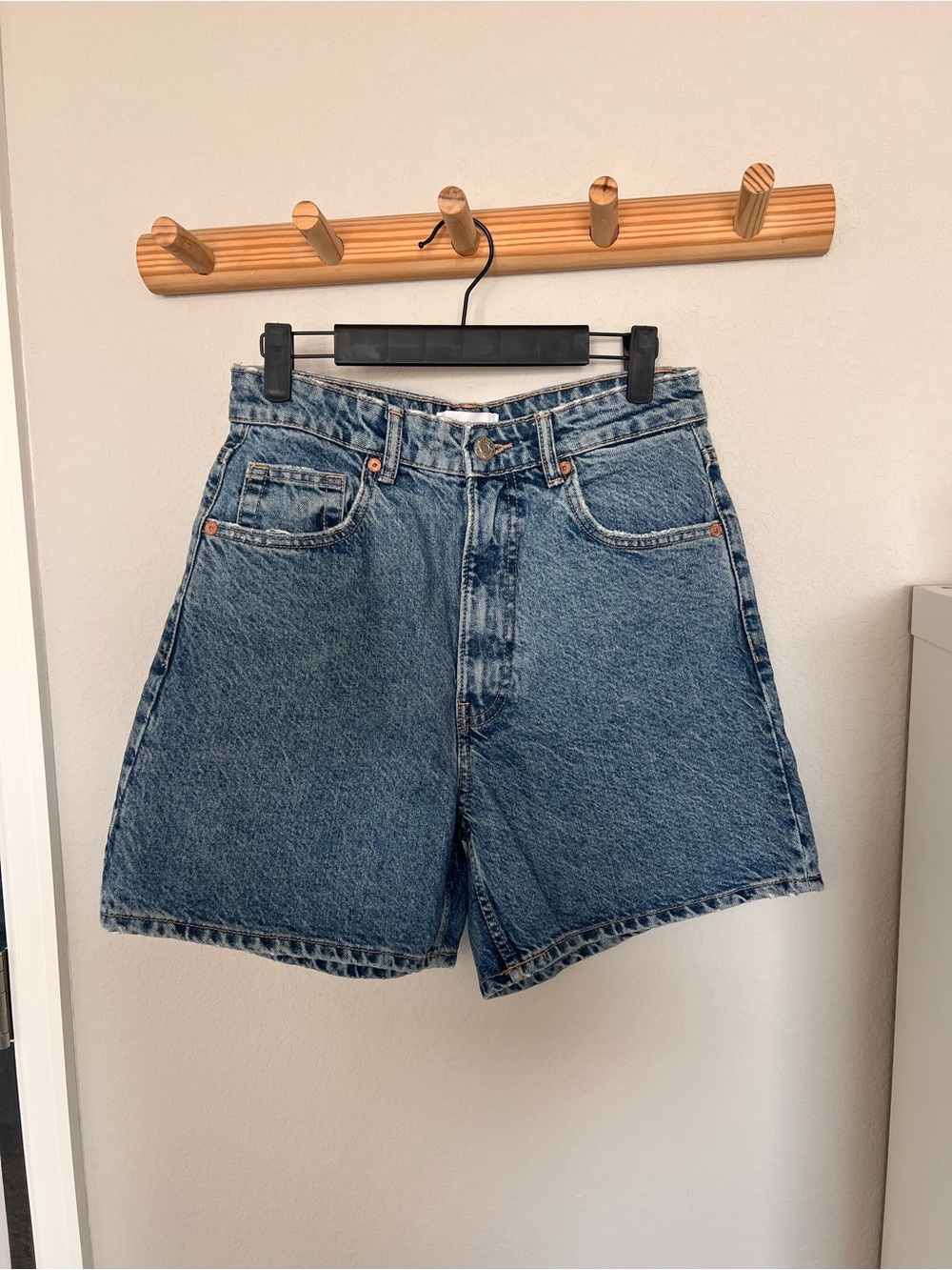 Zara Classic High-Waist Blue Denim Shorts